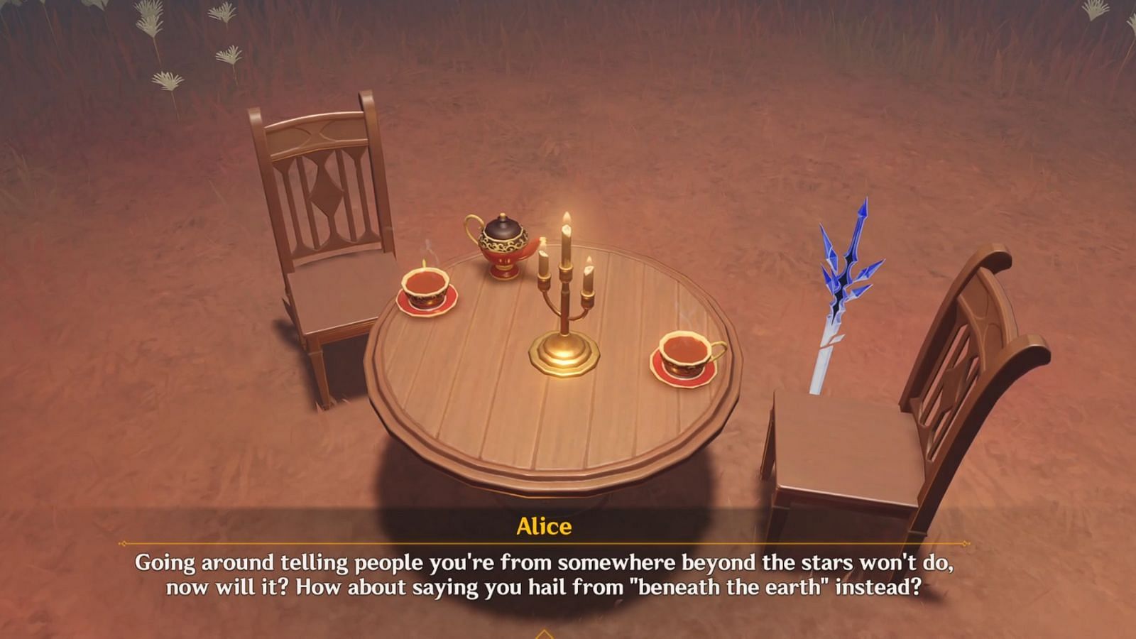 Skirk's meeting with Alice in Genshin Impact (Image via HoYoverse)
